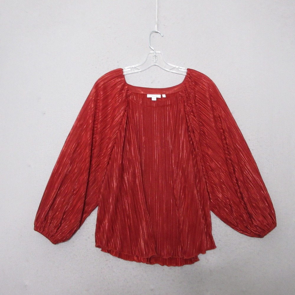 Chicos Top XL Terracotta Pleated Balloon Sleeve Holiday Festive Flowy Boho Party